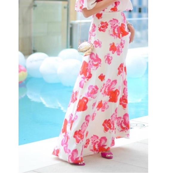 Amanda Uprichard Off The Shoulder 100% Silk Maxi Floral Dress Sz M - Picture 2 of 12